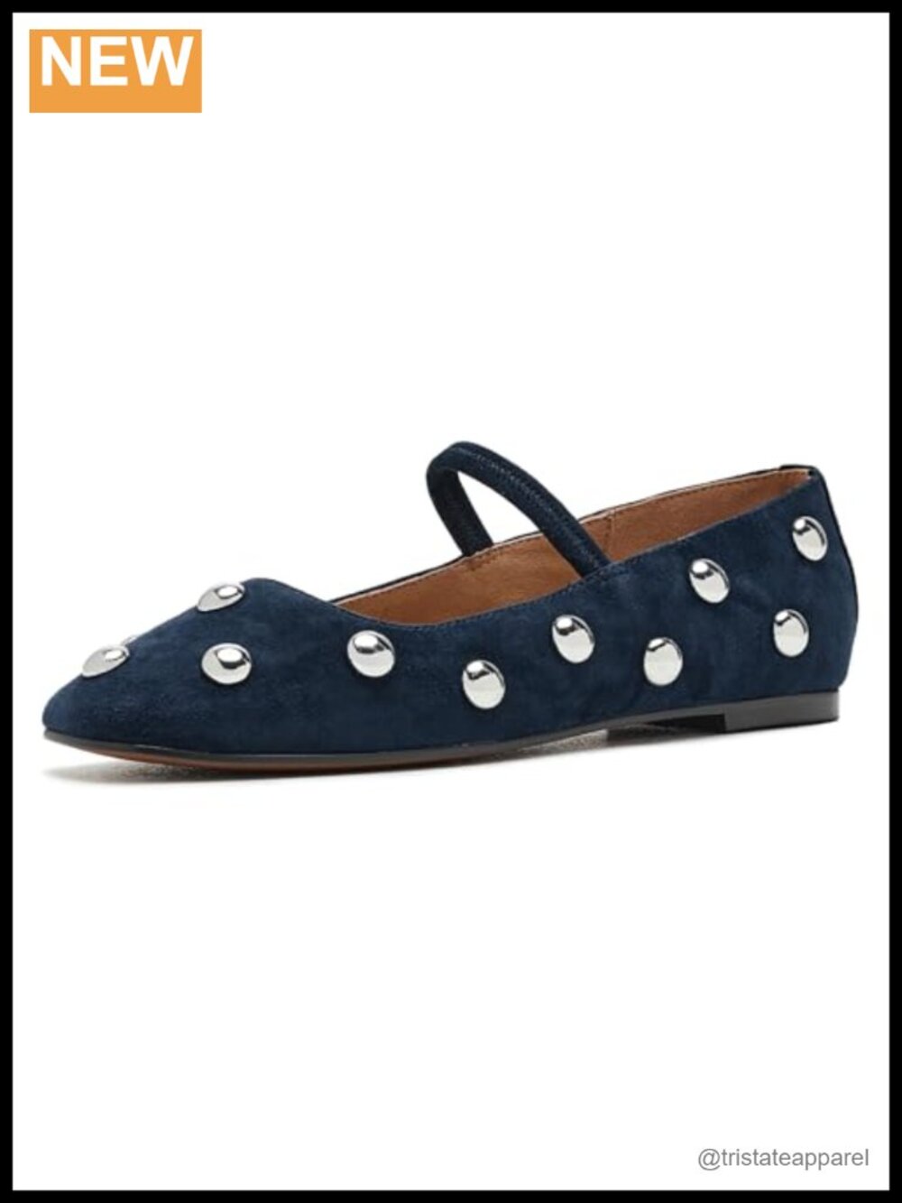 Leather Mary Jane Flats with Dome Studs Slip-On Square Toe